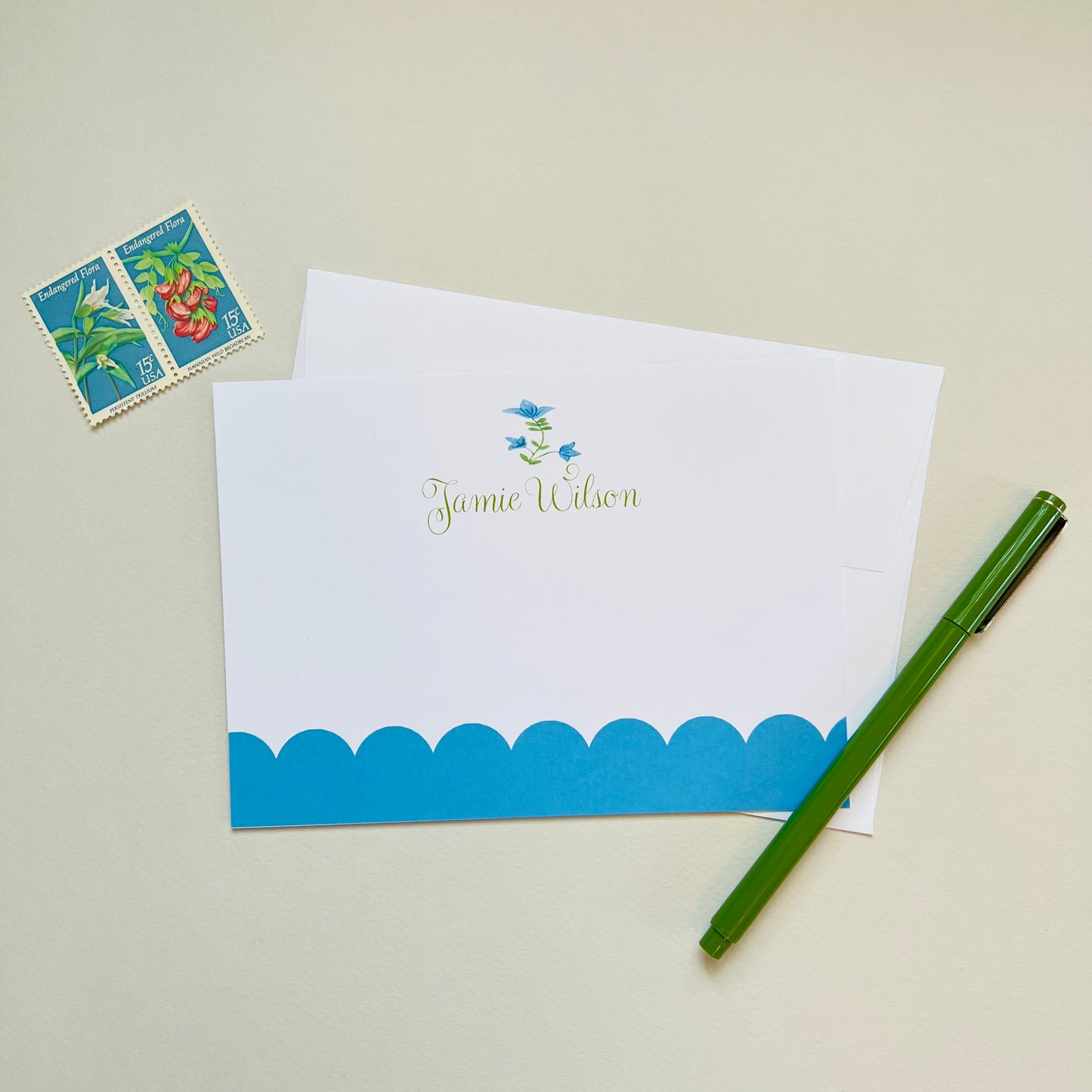 Turquoise Scallop Flower Correspondence Card