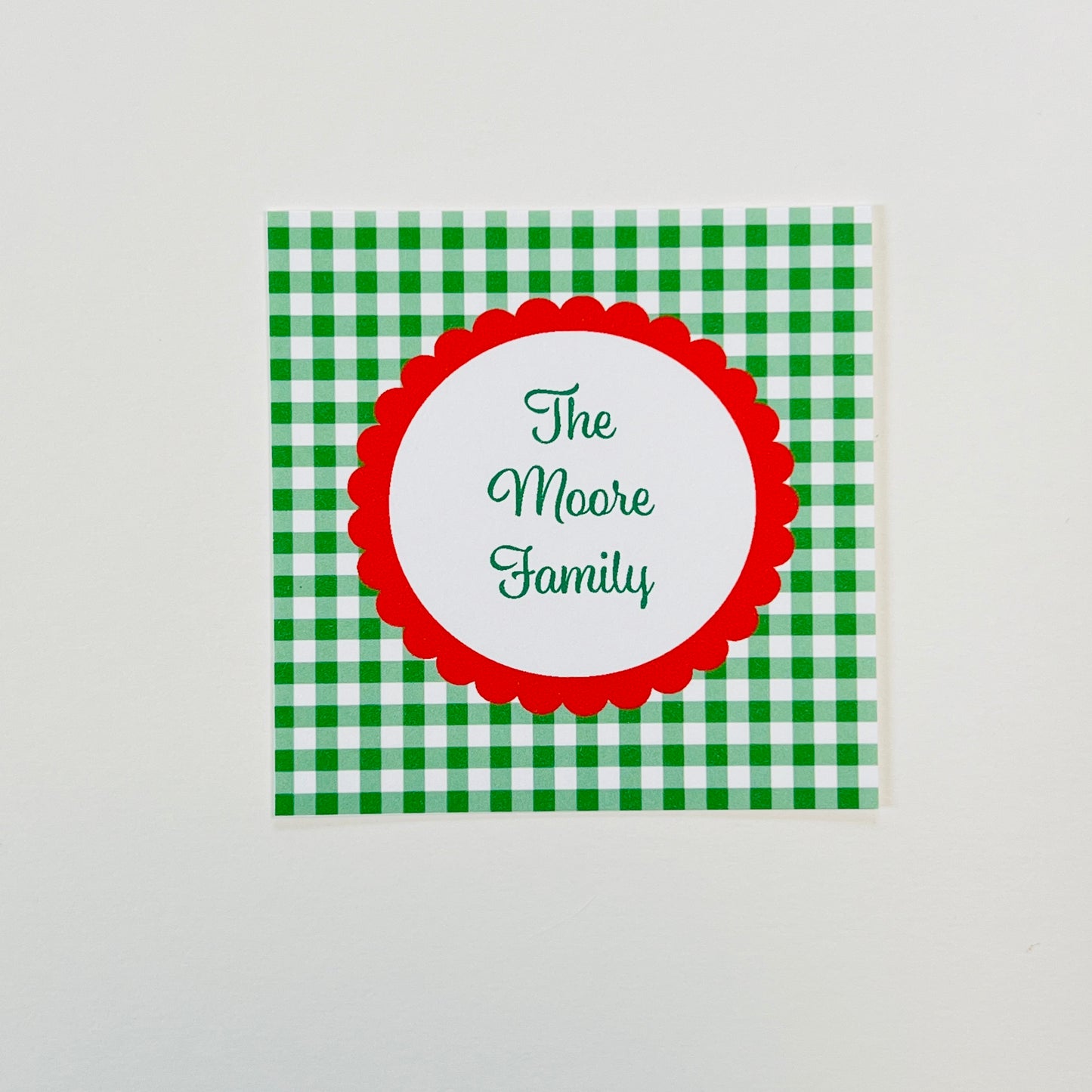 Green Gingham and Red Scallop Holiday Gift Sticker