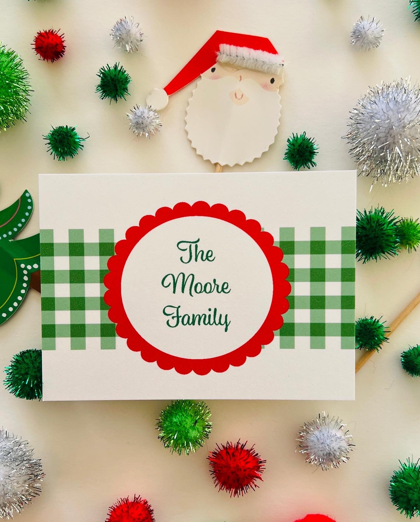 Green Gingham and Scallop Holiday Gift Enclosure Card