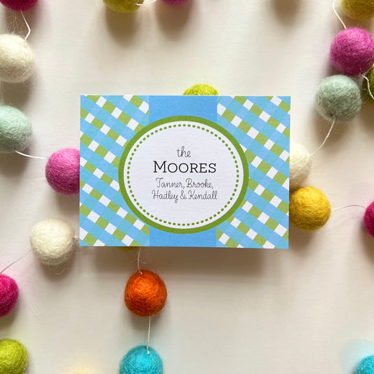 Blue and Green Gingham Gift Enclosure Card