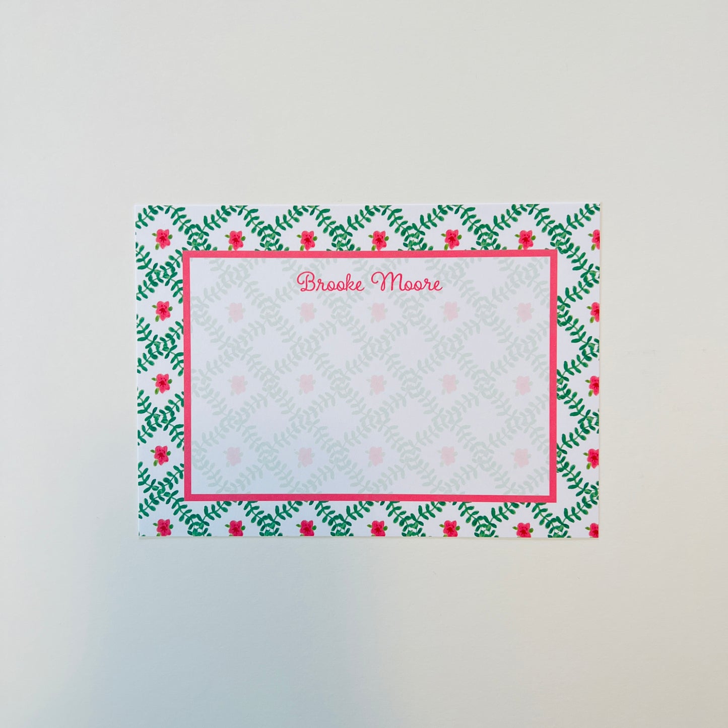 Green Trellis with Pink Flower Correspondence Card