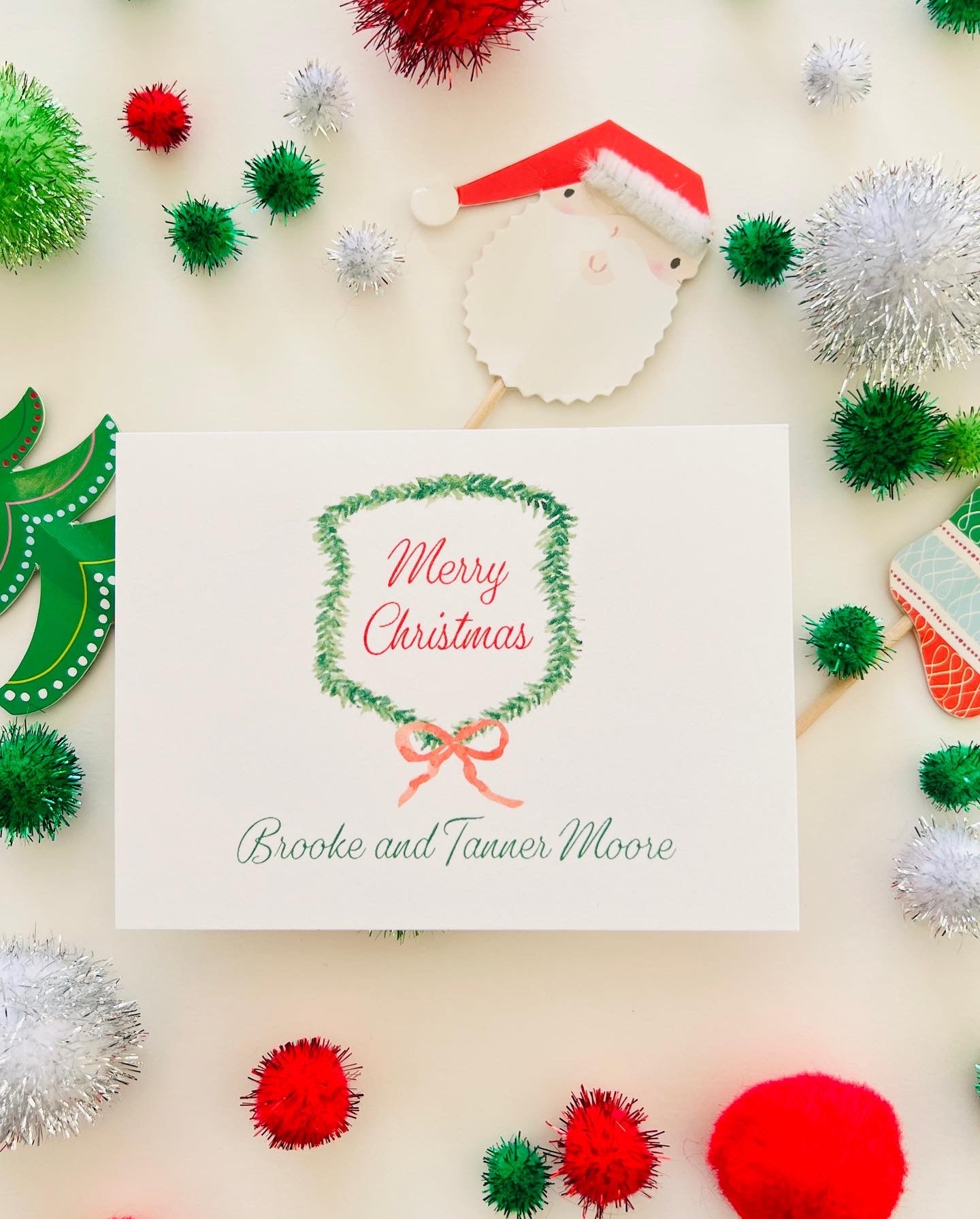 Garland Wreath with Bow Holiday Enclosure Card