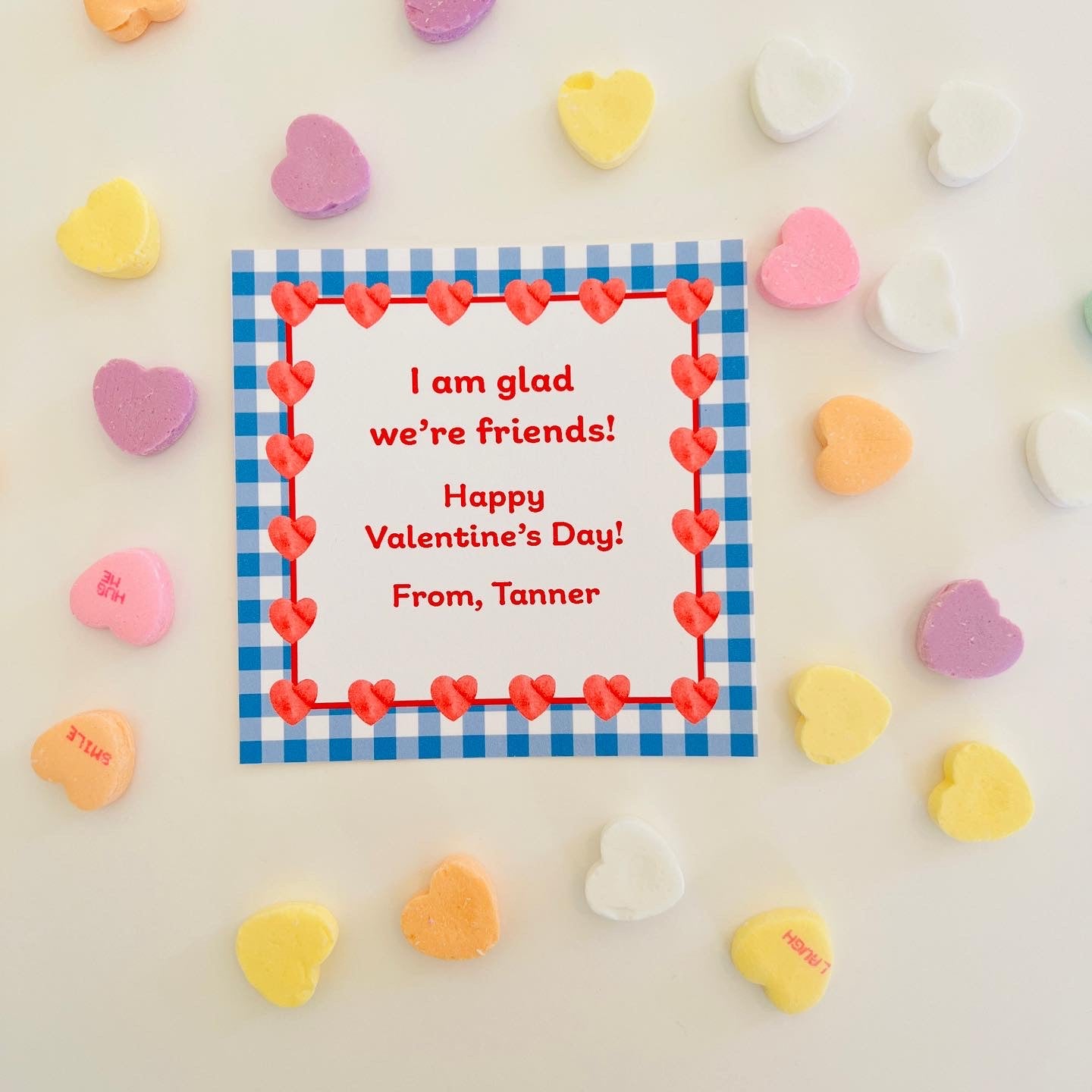 Blue Gingham and Hearts Valentine’s Gift Tag