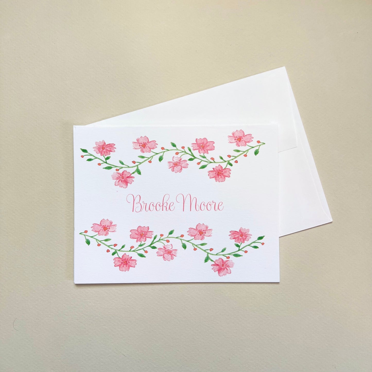 Pink Floral Vine Foldover Note