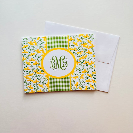 Yellow Floral with Green Gingham Foldover Note