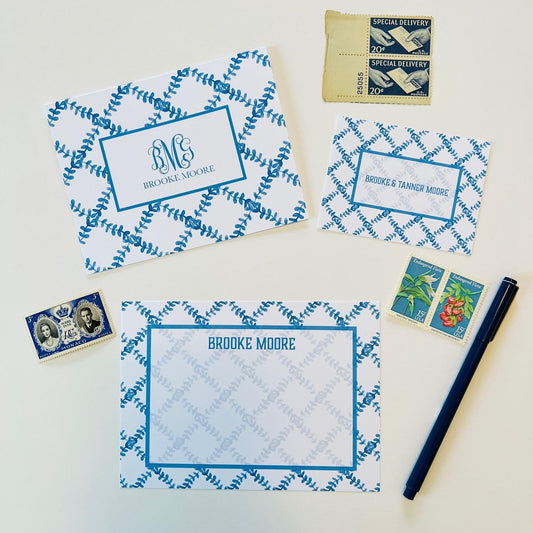 Blue Trellis Stationery Set