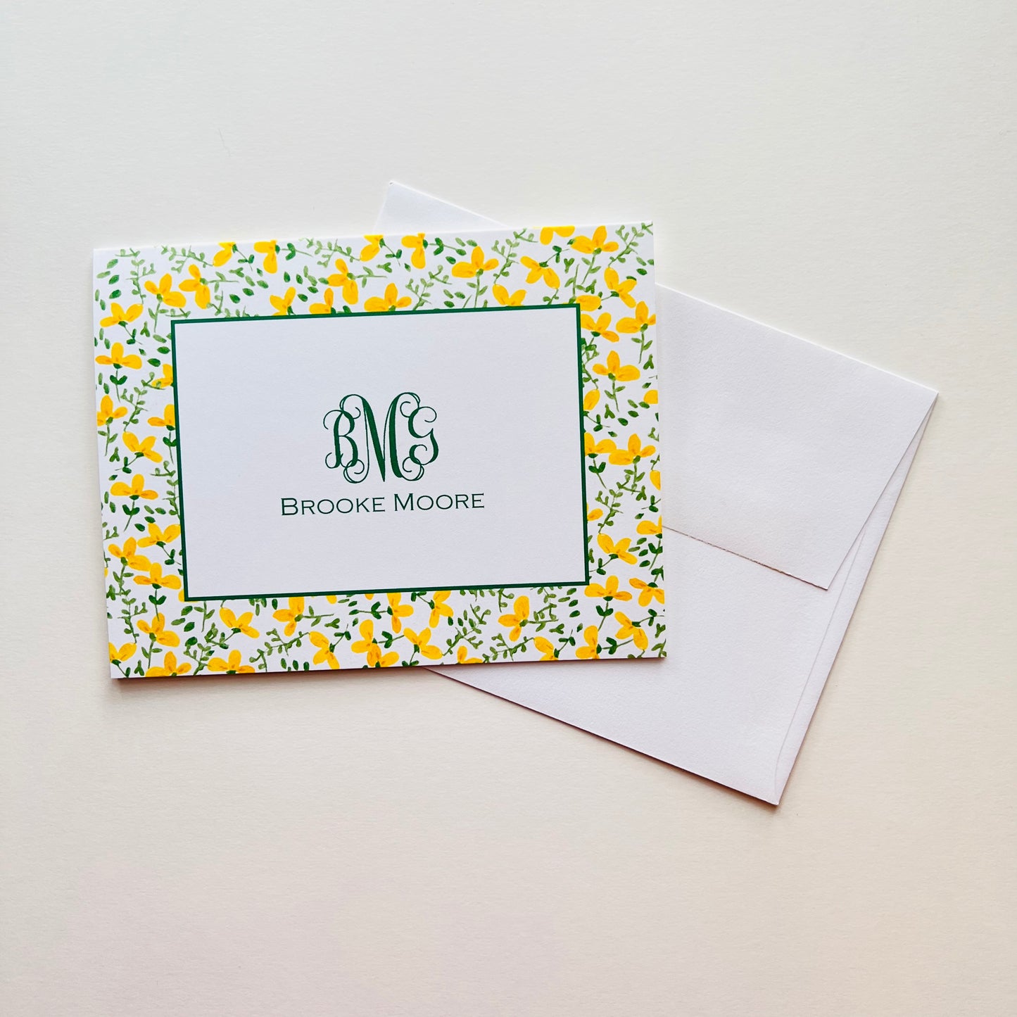 Yellow Floral with Green Foldover Note