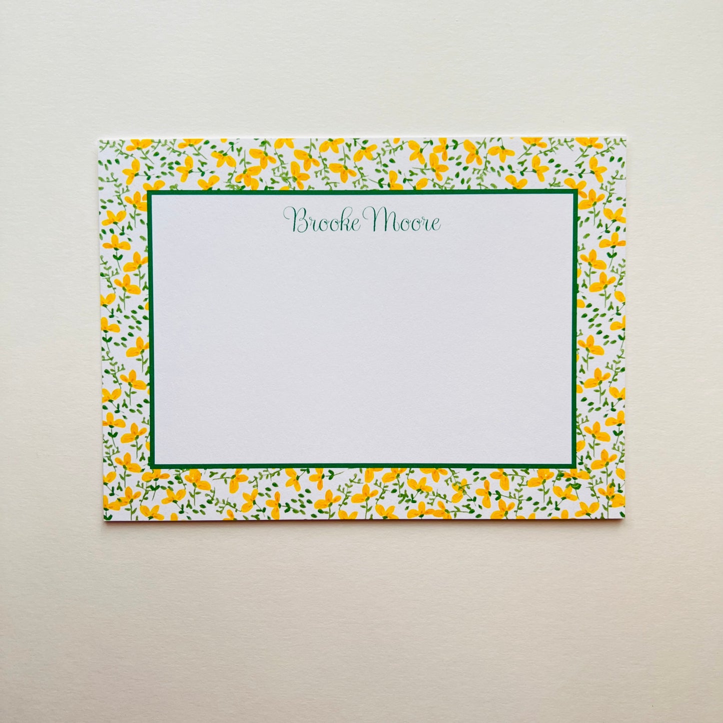 Yellow Floral with Green Correspondence Card