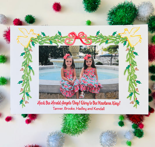 Double Angel Garland Holiday Photo Card