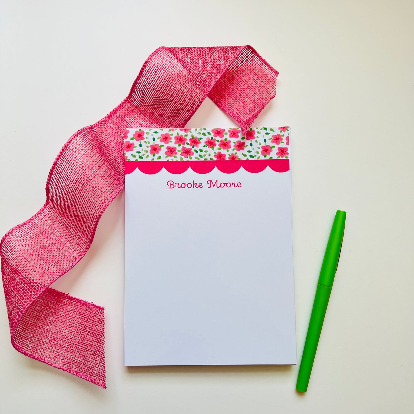 Pink Floral and Scallop Notepad