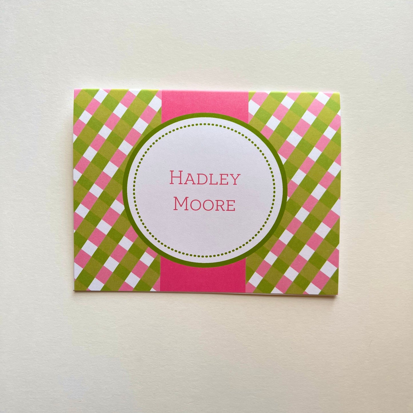 Pink and Green Gingham Gift Enclosure Card