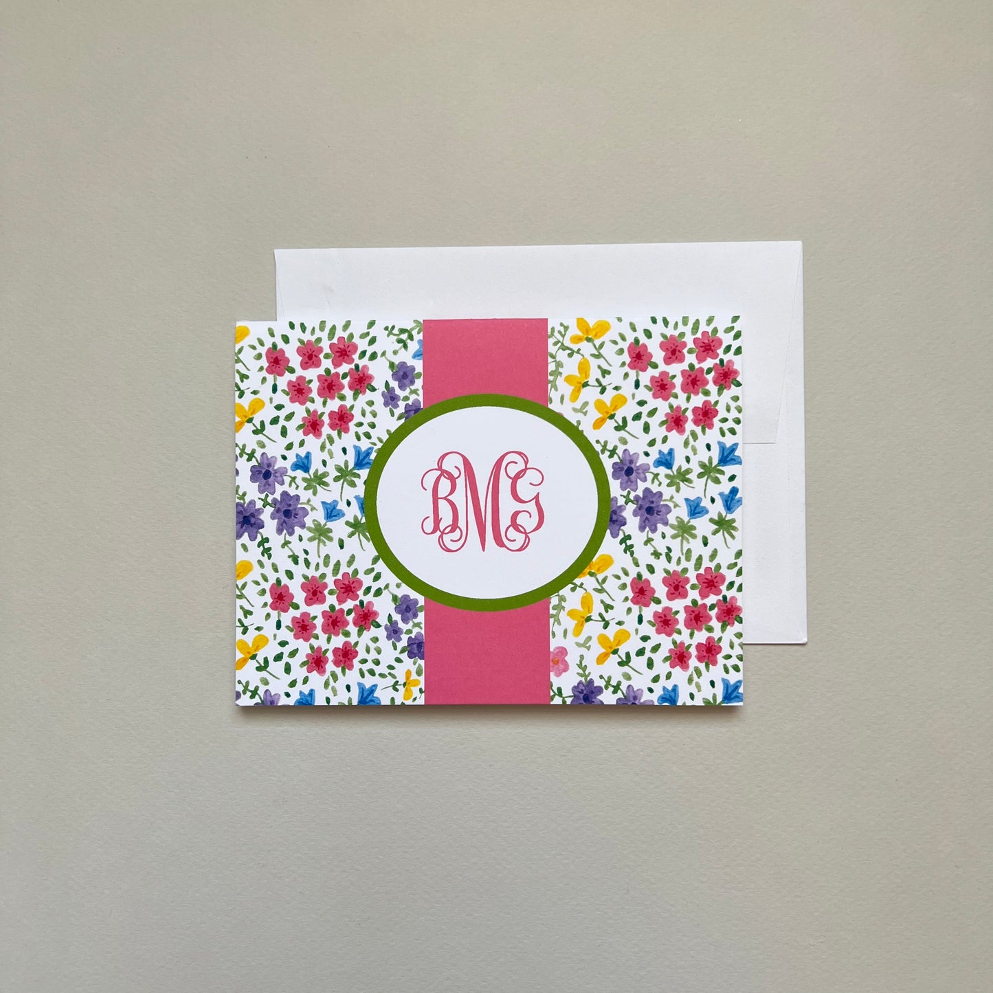 Flower Collage Foldover Note with Circle Monogram