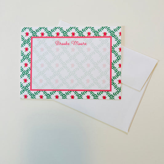 Green Trellis with Pink Flower Correspondence Card