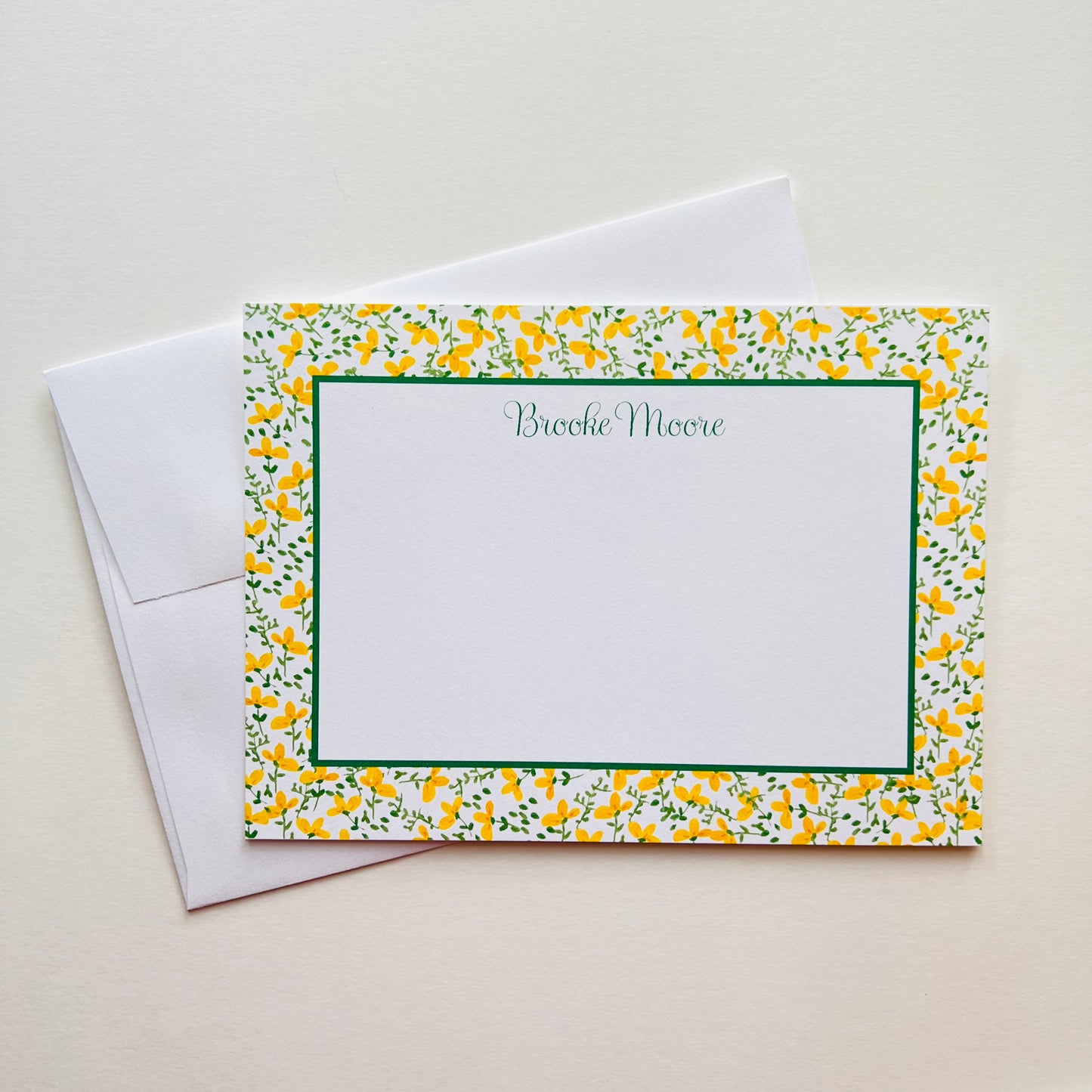 Yellow Floral with Green Correspondence Card