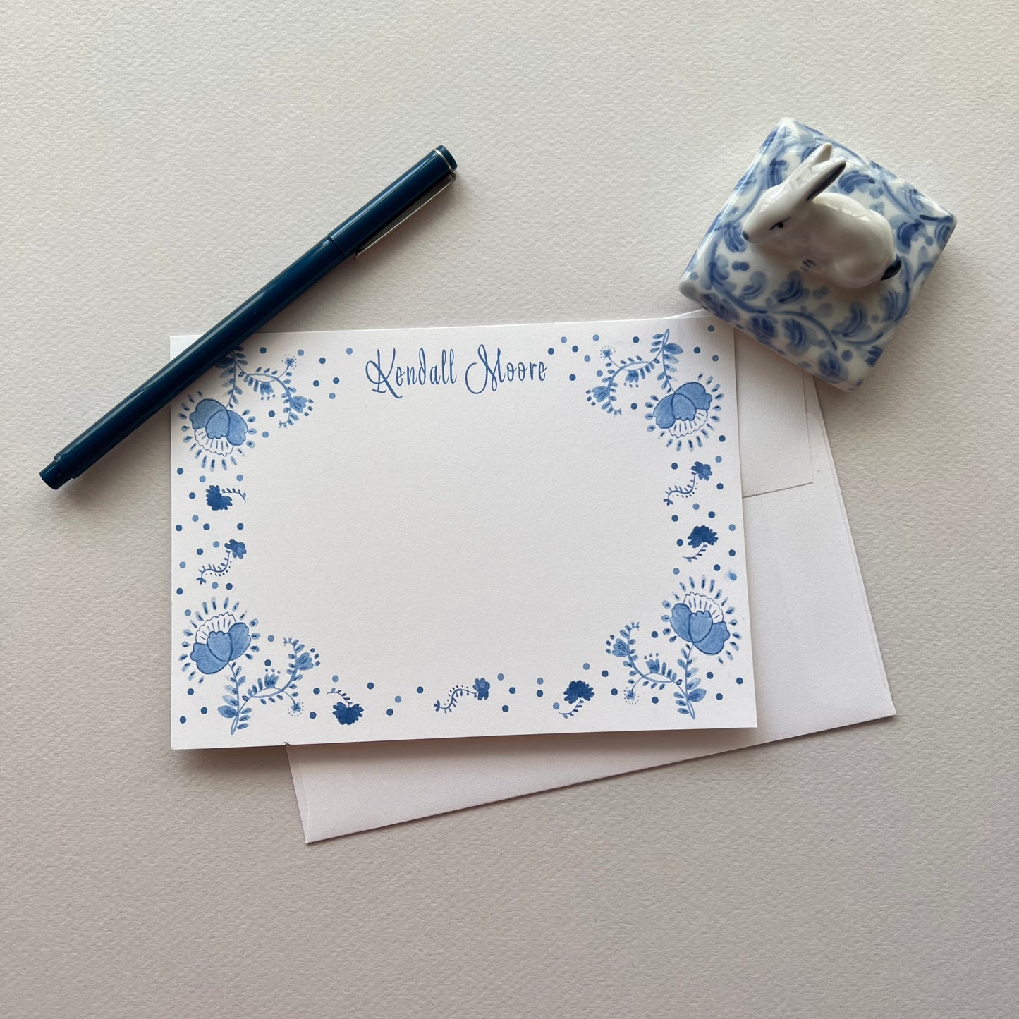 Blue Floral Correspondence Card