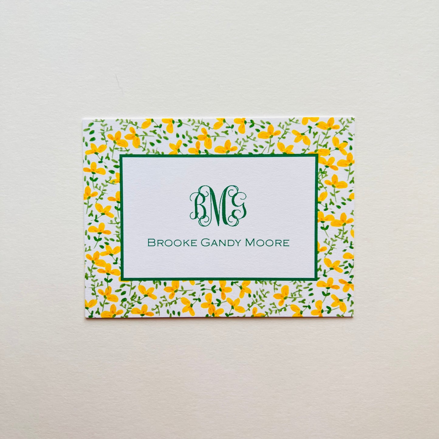 Yellow Floral with Green Foldover Note