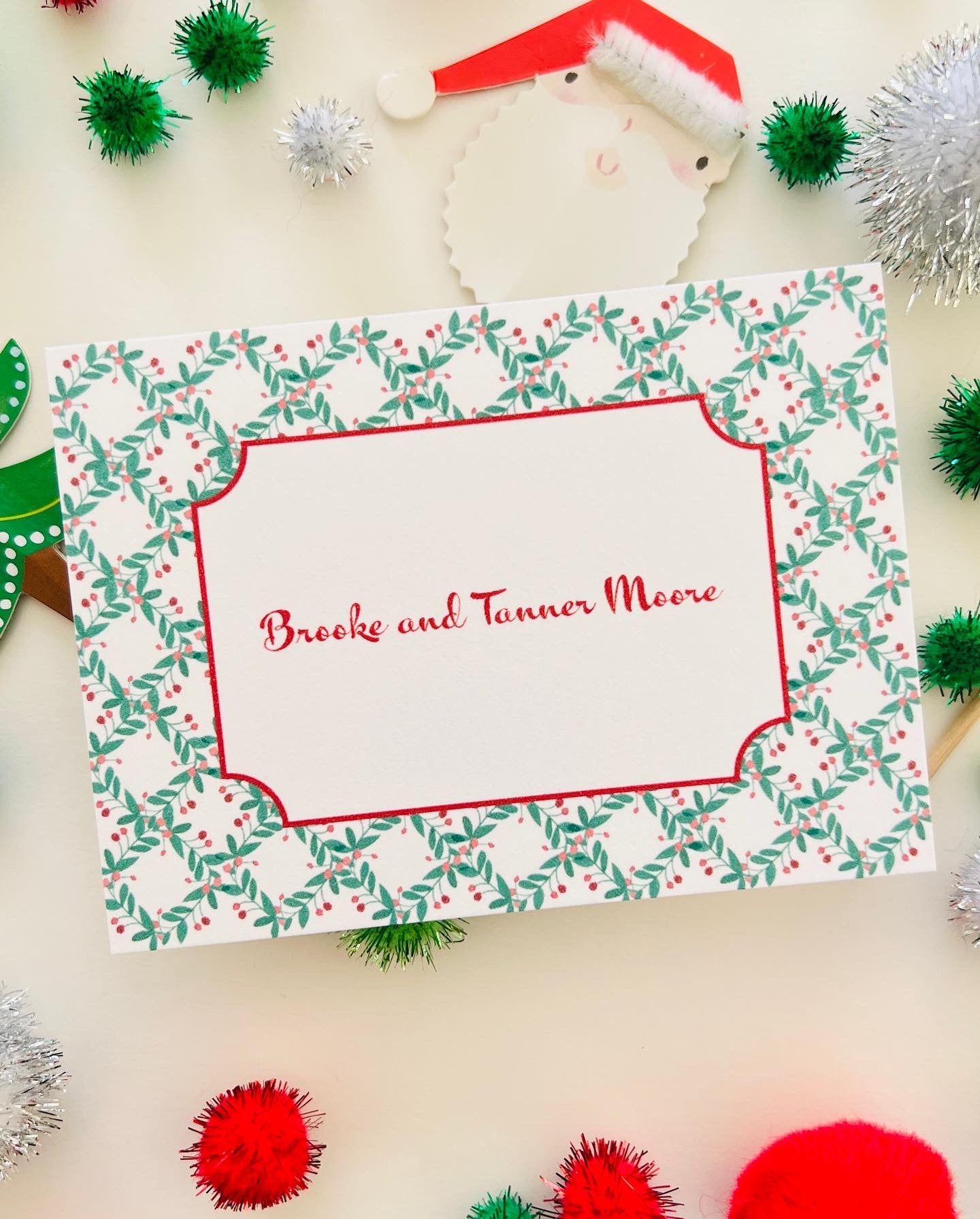 Christmas Berry Sprig Trellis Holiday Gift Enclosure Card