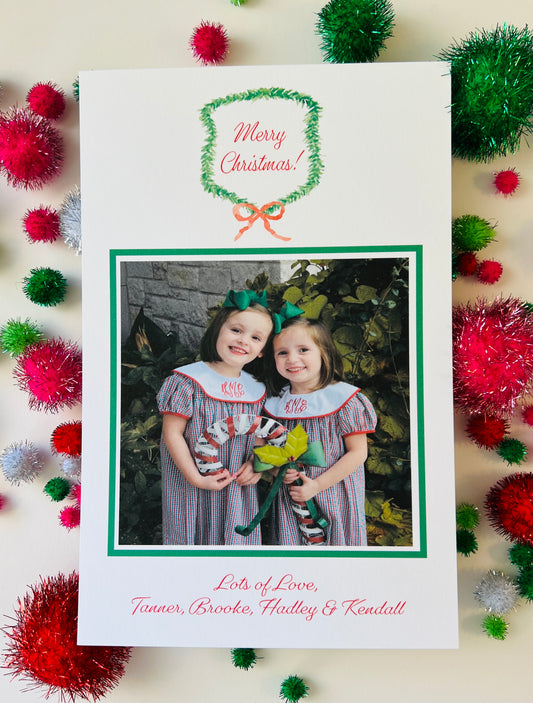 Garland Crest with Bow Holiday Photo Card