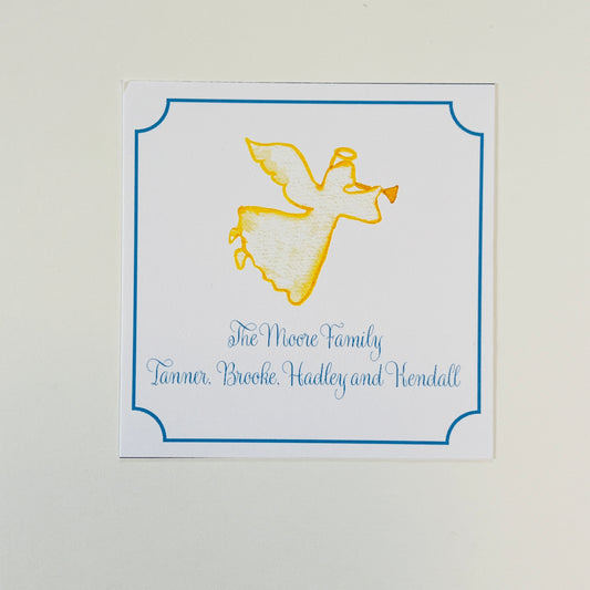 Angel and Blue Border Holiday Gift Sticker