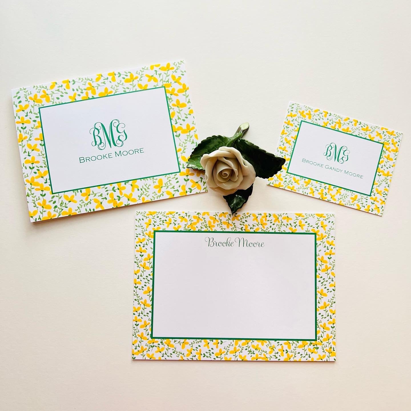 Yellow Floral with Green Stationery Set