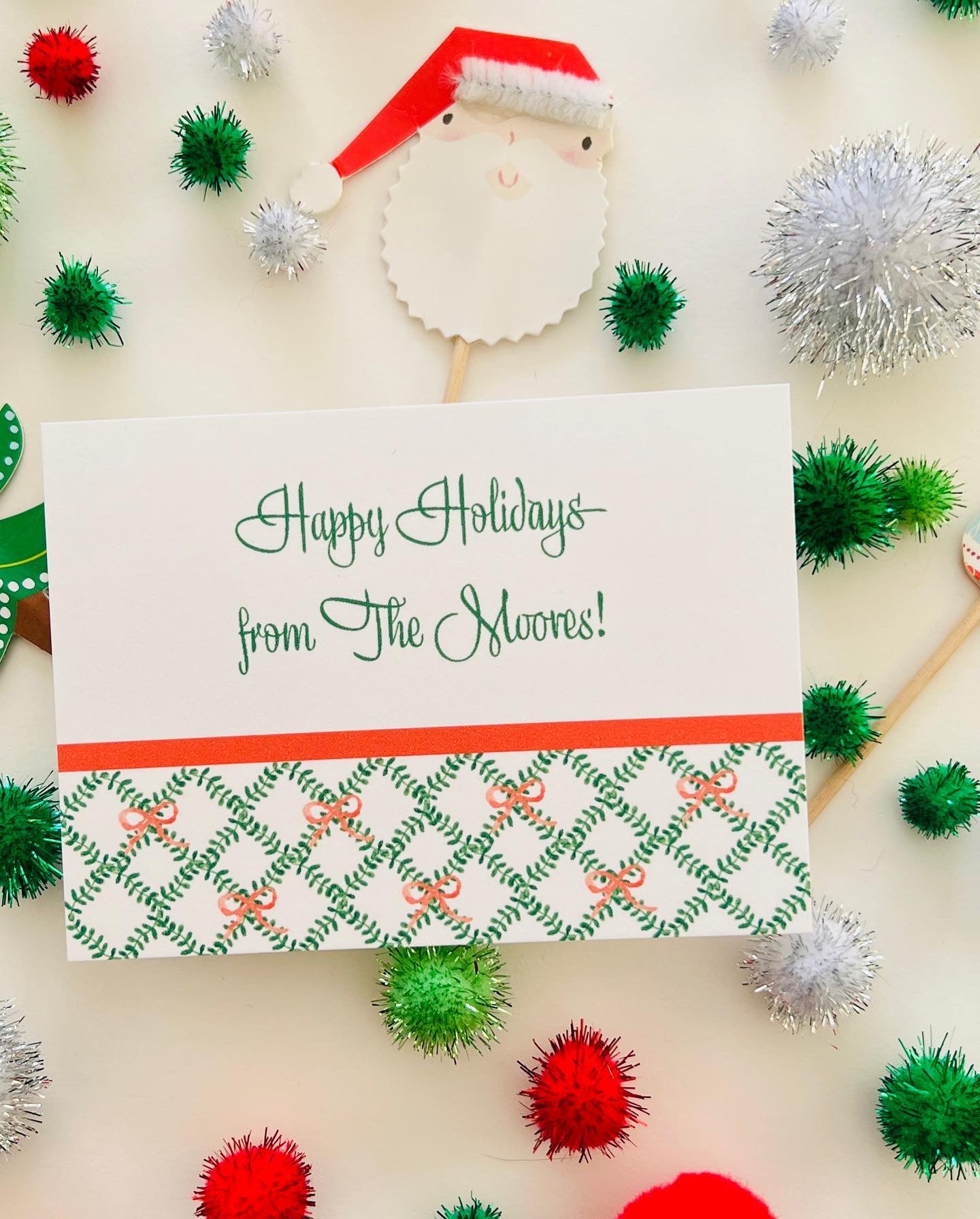 Green Trellis with Bow Band Holiday Gift Enclosure Card