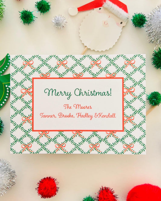 Green Trellis with Bow Holiday Gift Enclosure Card