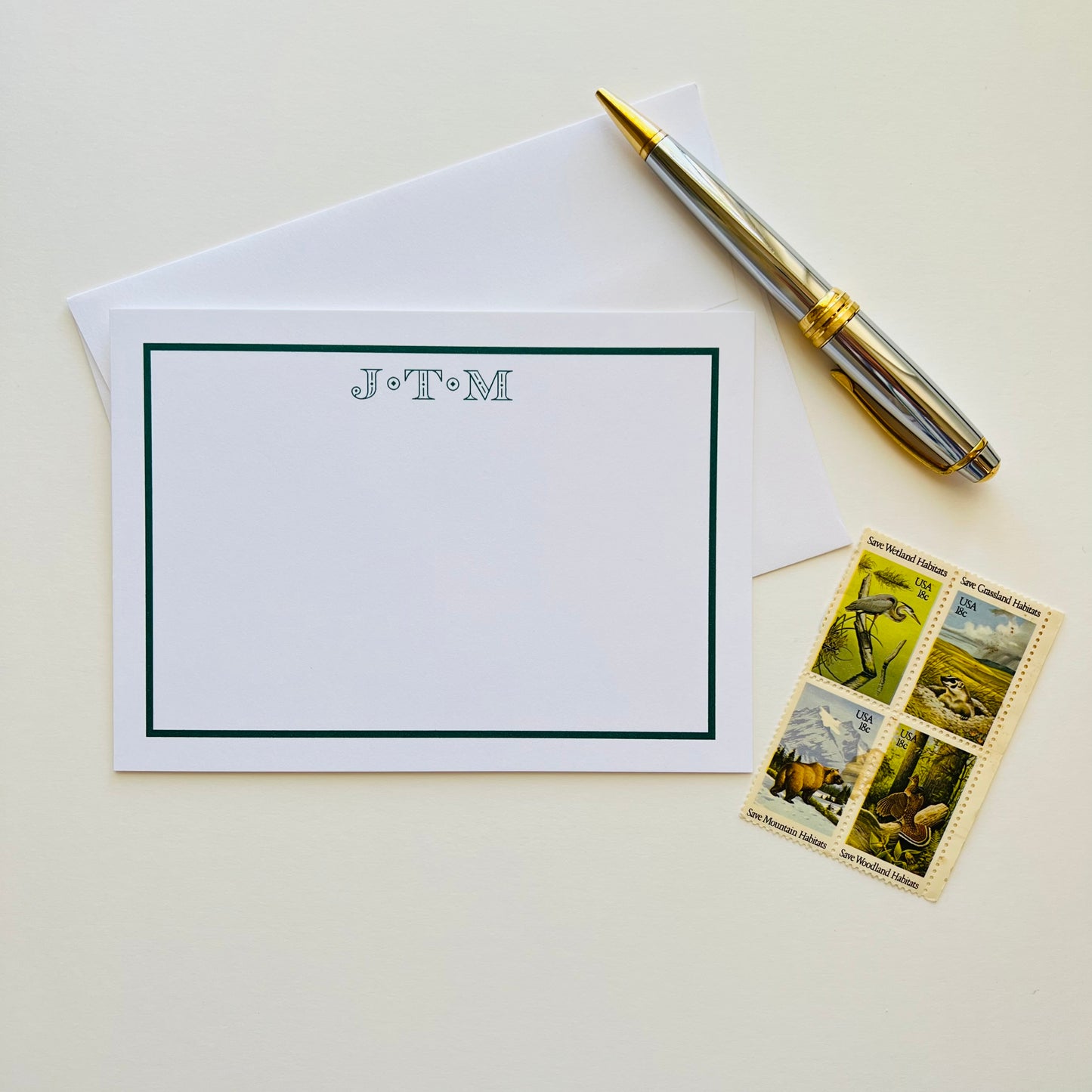 Single Border Monogram Correspondence Card