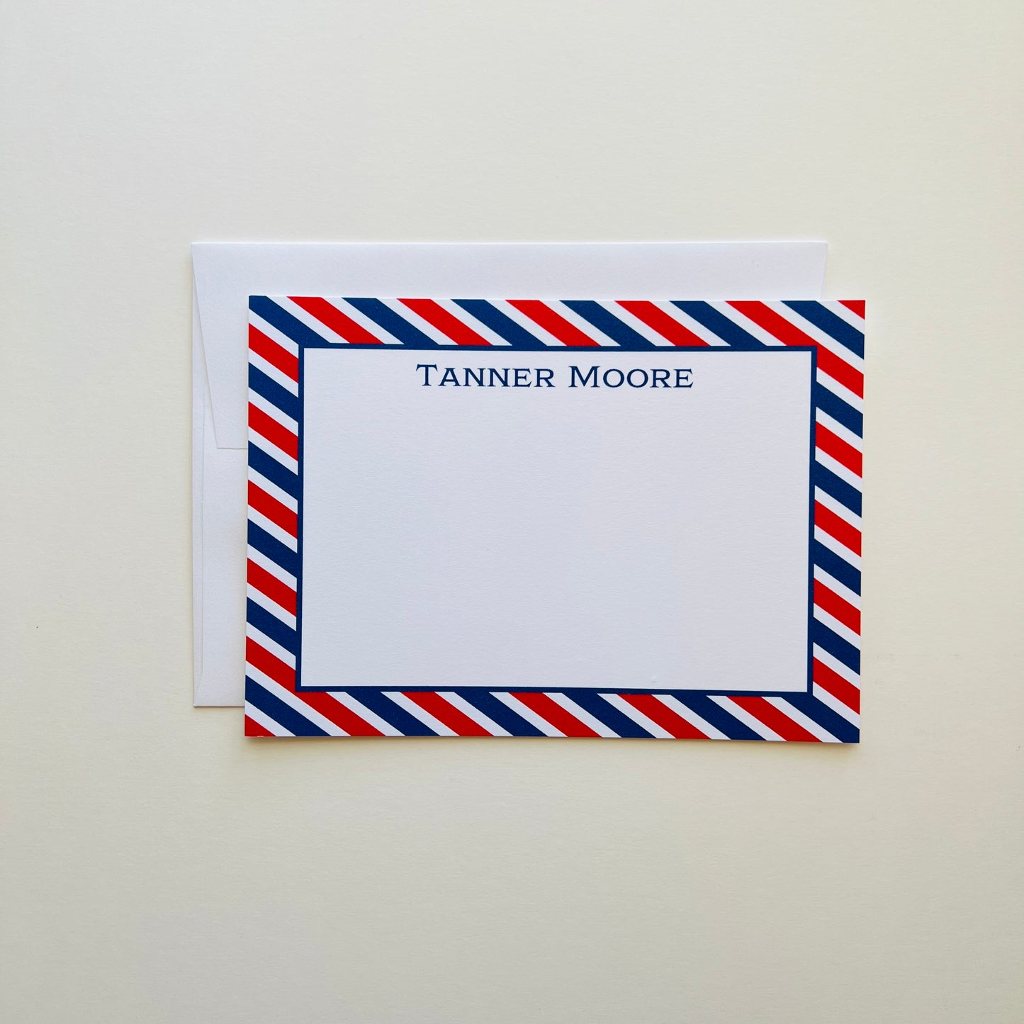 Red and Blue Stripe Border Correspondence Card