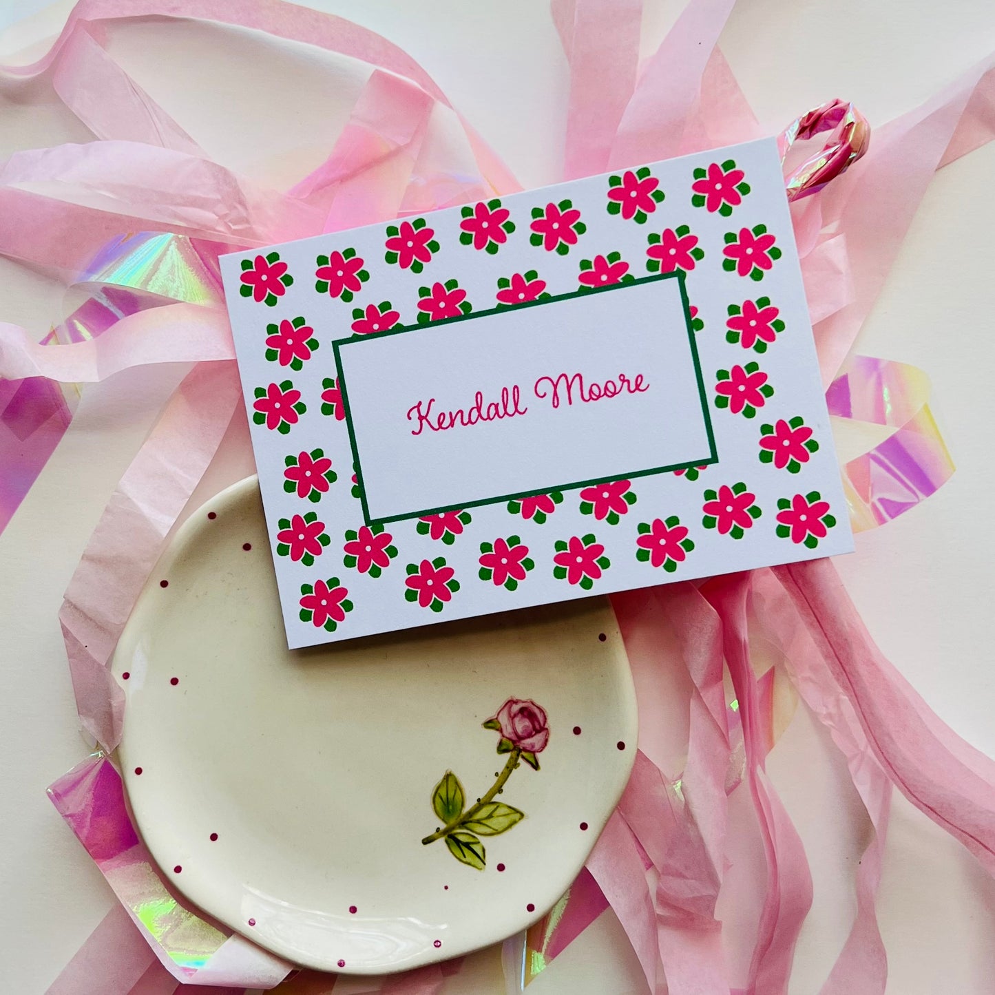 Pink Flower Border Gift Enclosure Card