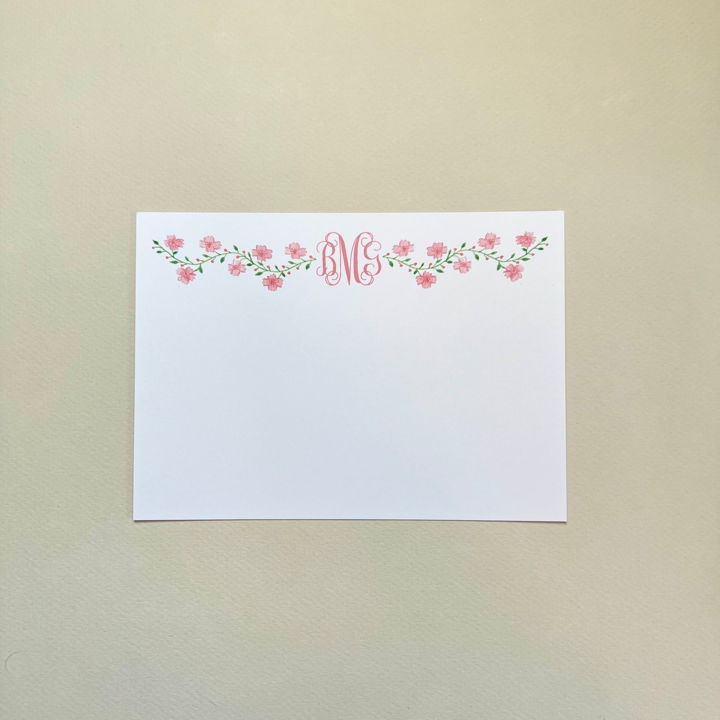 Pink Floral Vine Correspondence Card