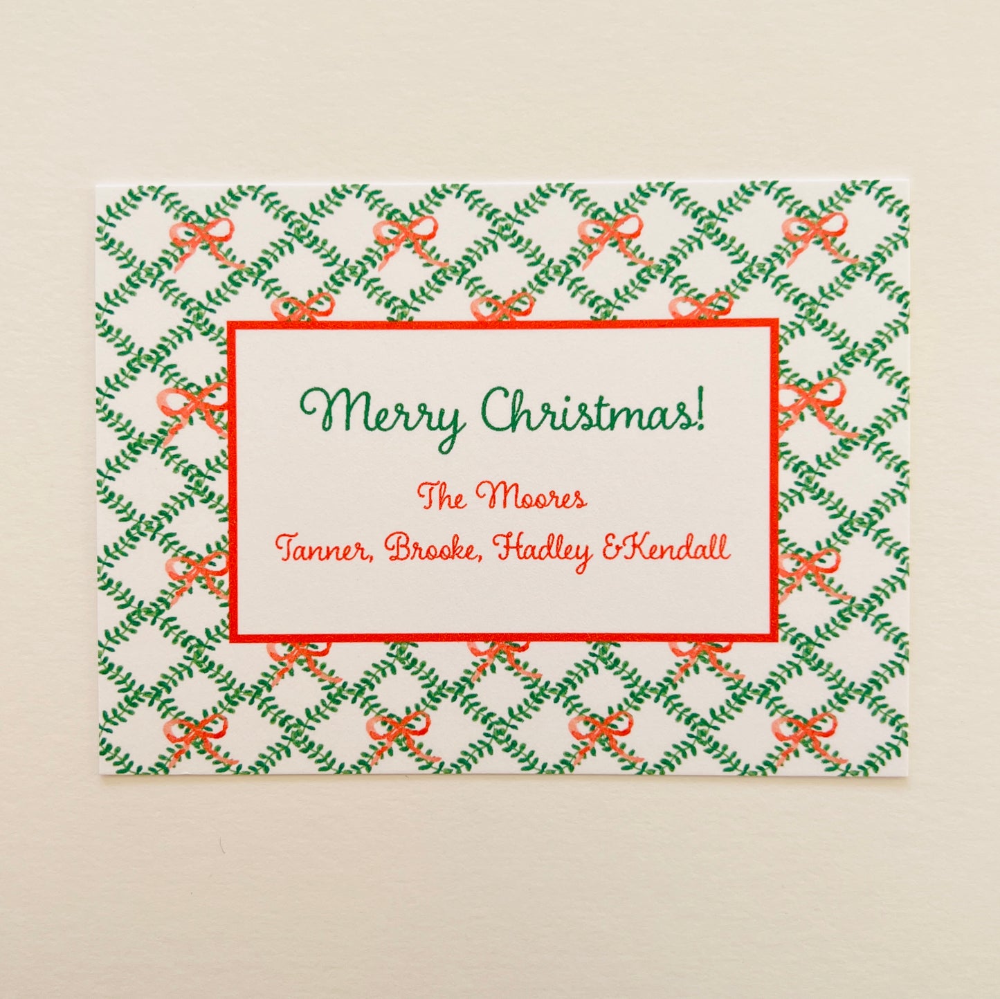 Green Trellis with Bow Holiday Gift Enclosure Card