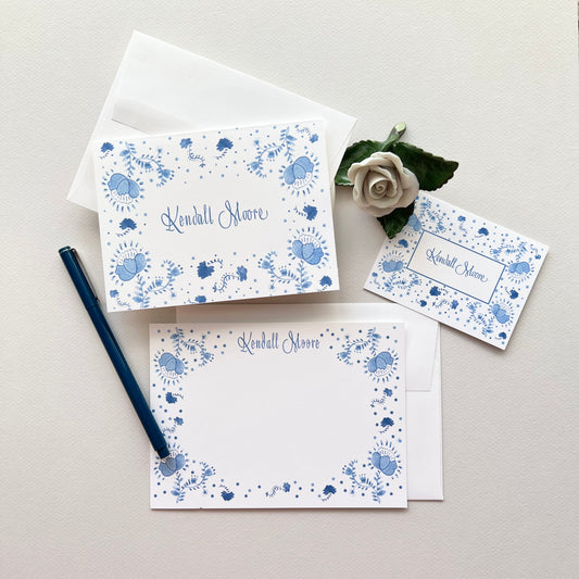 Blue Floral Stationery Set